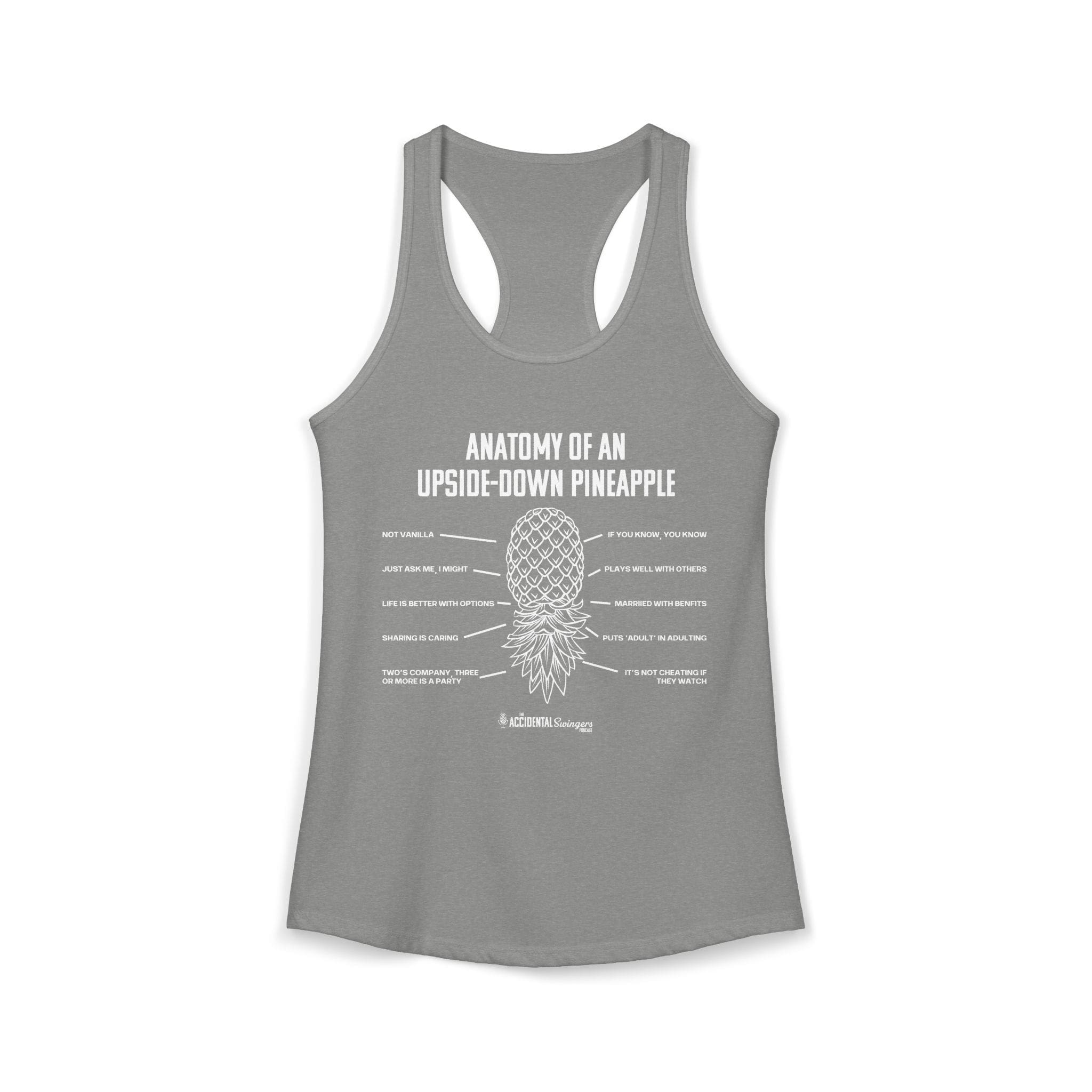 Anatomy of an Upside-down Pineapple Women's Racerback Tank (White Graphic) - Image 17