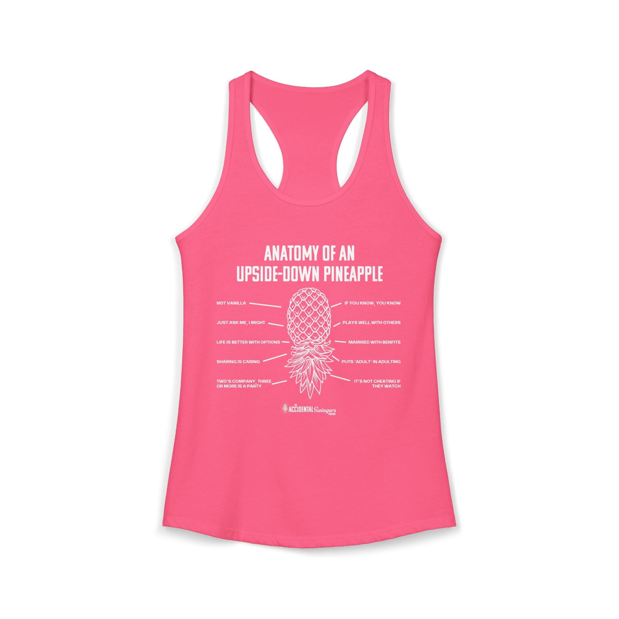Anatomy of an Upside-down Pineapple Women's Racerback Tank (White Graphic) - Image 5