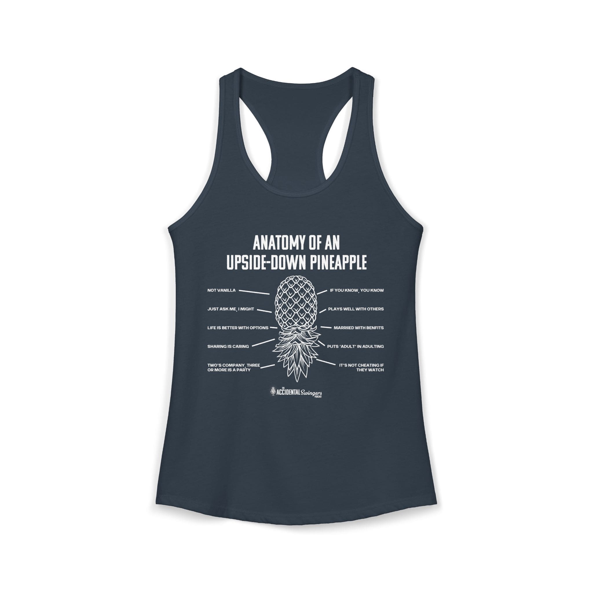 Anatomy of an Upside-down Pineapple Women's Racerback Tank (White Graphic)