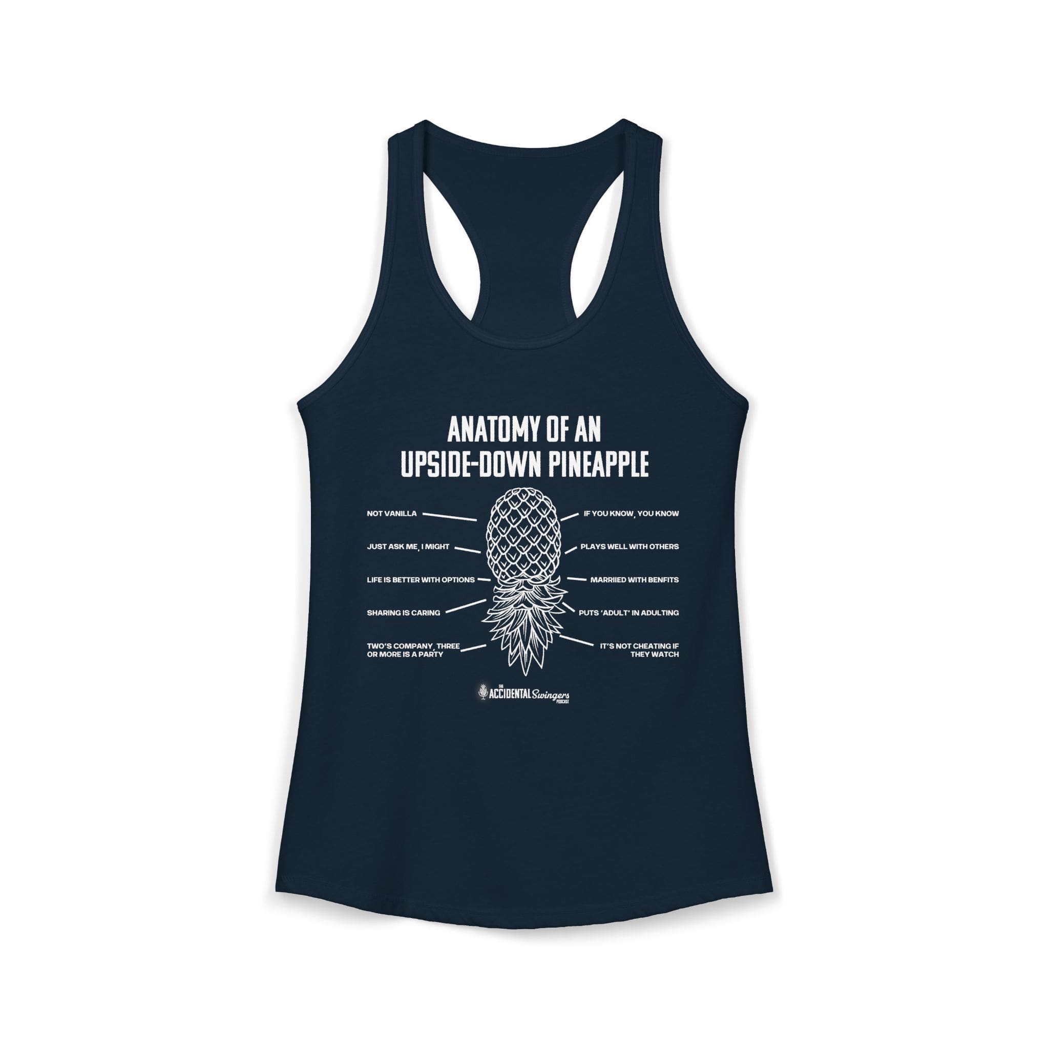 Anatomy of an Upside-down Pineapple Women's Racerback Tank (White Graphic) - Image 7