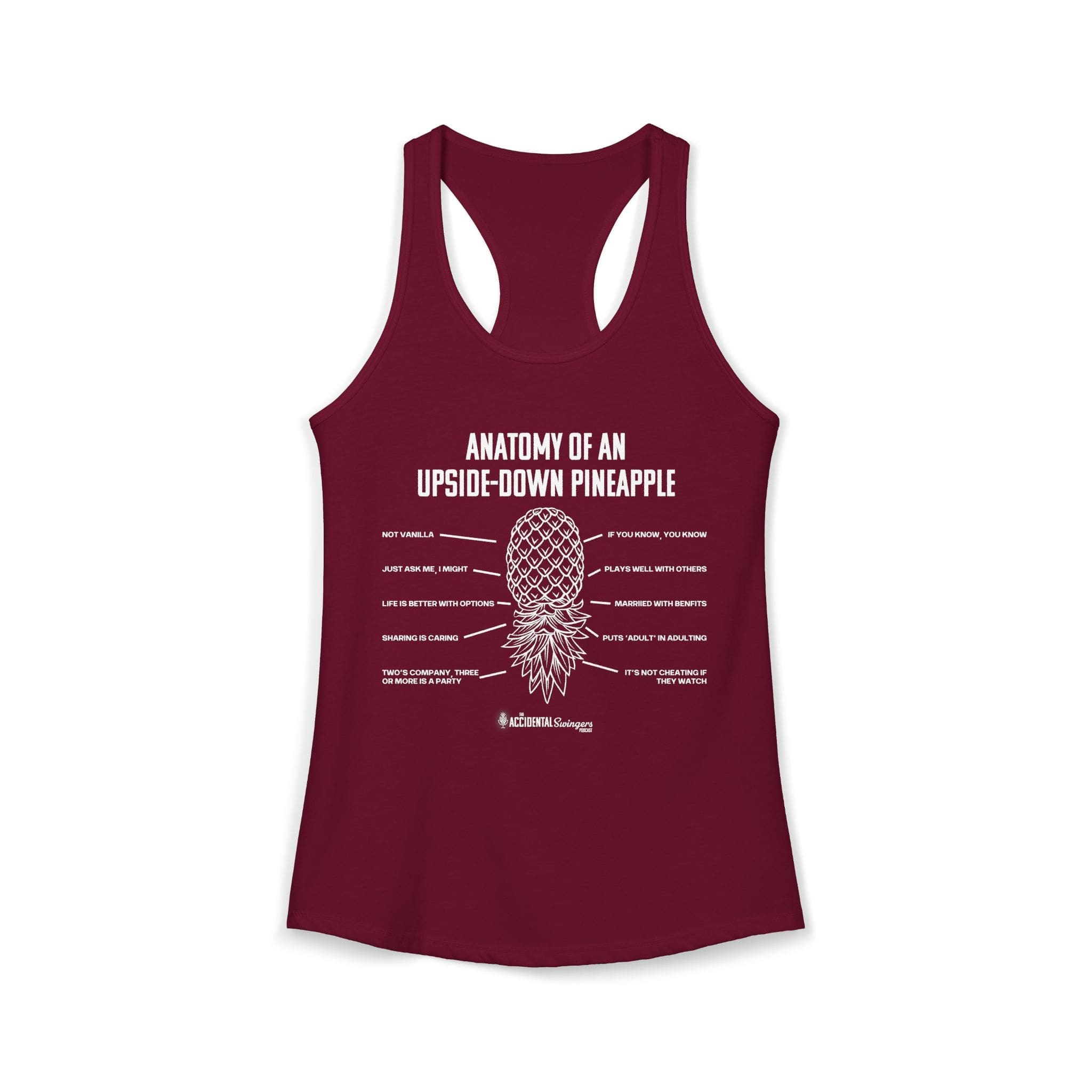 Anatomy of an Upside-down Pineapple Women's Racerback Tank (White Graphic) - Image 19