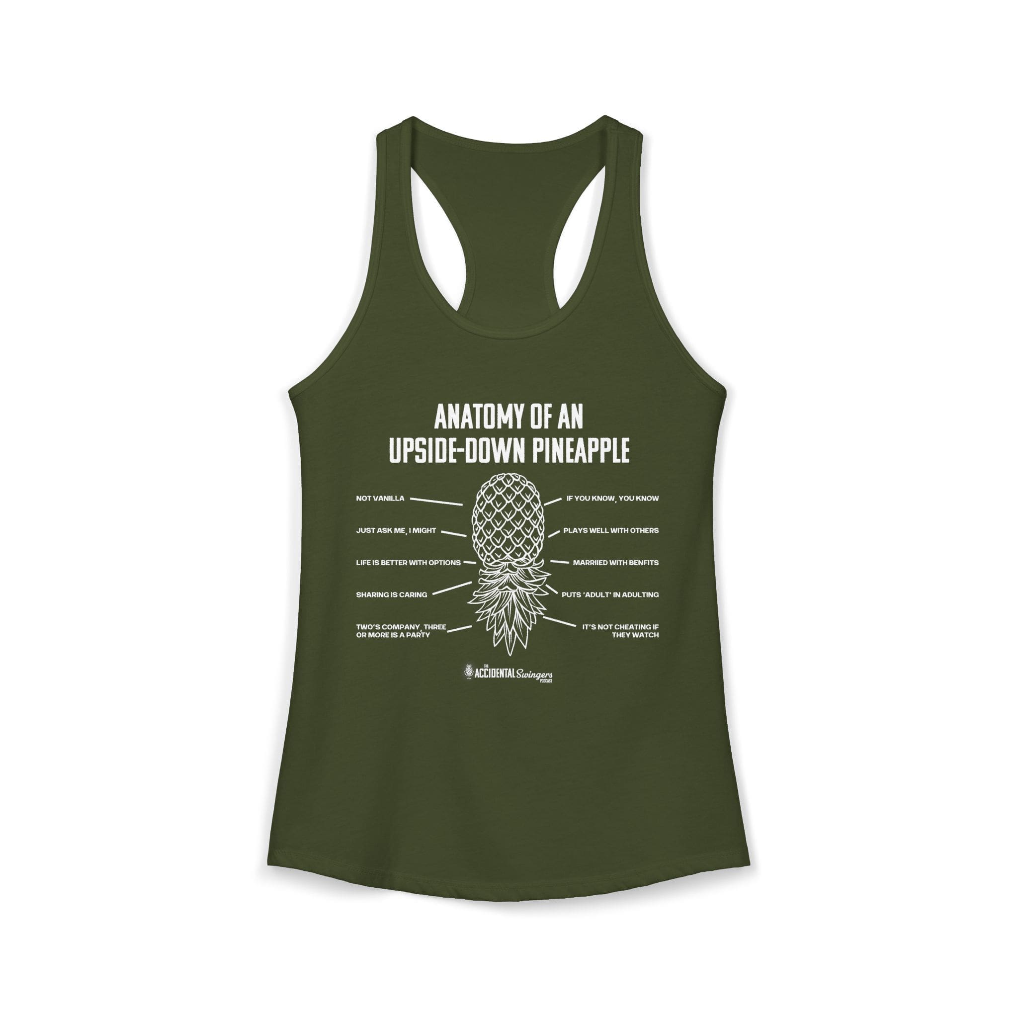 Anatomy of an Upside-down Pineapple Women's Racerback Tank (White Graphic) - Image 9